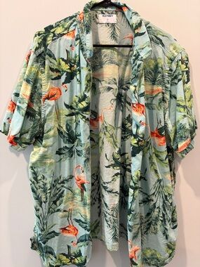 Old Navy Light Aqua Tropical Flamingo Print Button-Down Shirt